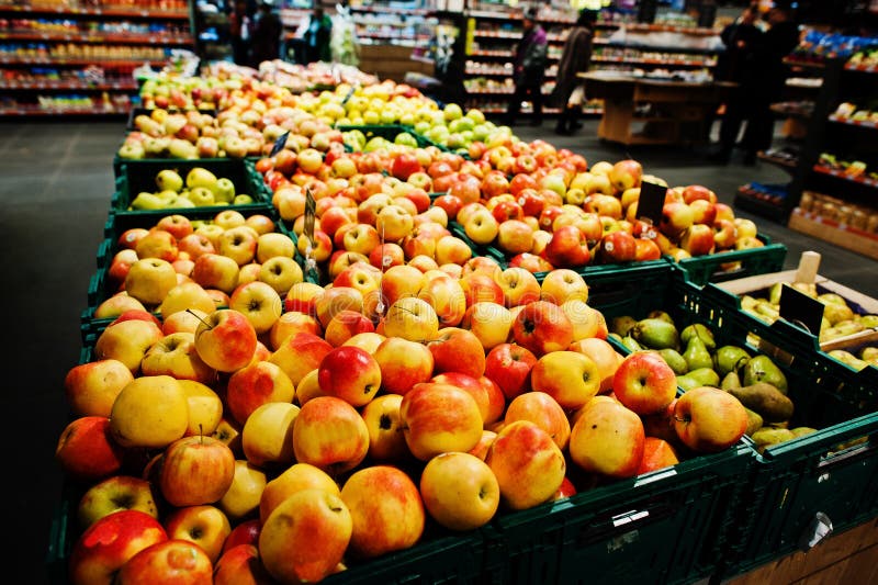Fresh Apples at Boxes on Supermarket Stock Image Image of nature
