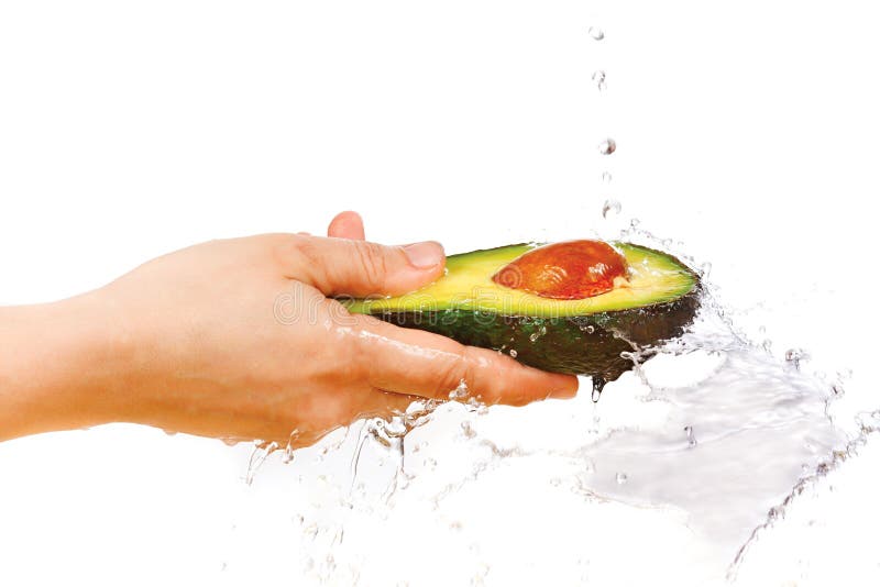Fresh Avocado in Hand Under Flowing Water Stock Photo Image of diet