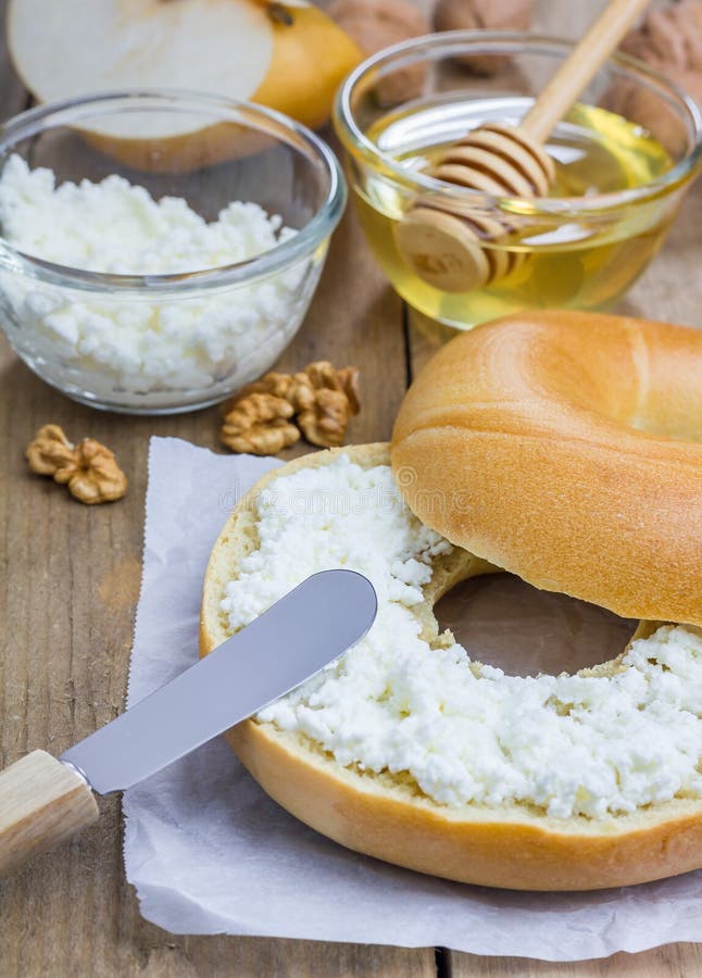 Fresh Bagel with Cottage Cheese for Breakfast Stock Photo Image of