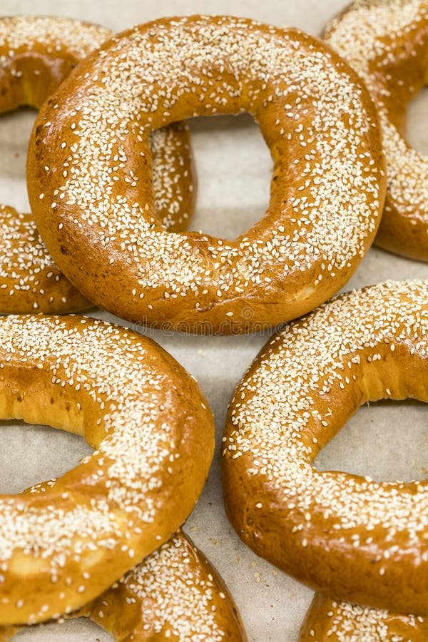 Fresh Bagels with Sesame Seeds Stock Photo Image of cereal, bagel 110390632