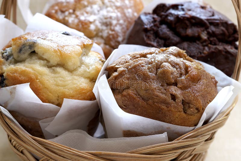 Fresh Baked Muffins In Basket stock photos Fresh Baked Muffins In Basket stock photos