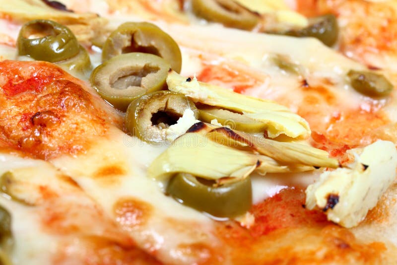 Fresh Baked Pizza with Olives and Artichokes Stock Photo Image of
