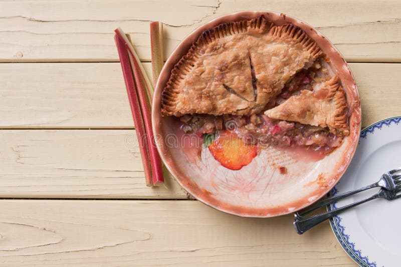 Fresh baked rhubarb pie - top view