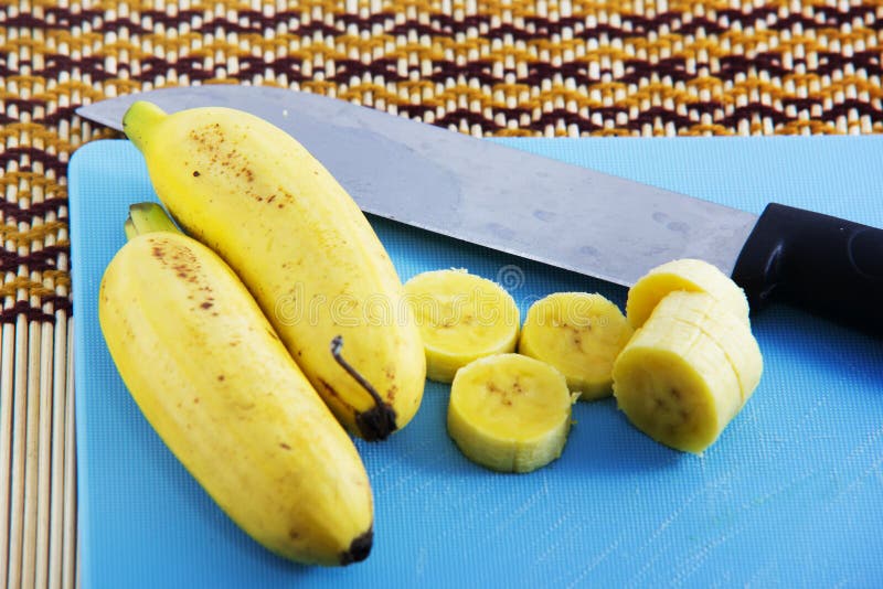 Fresh Bananas On A Cutting Board Stock Image Image of beverage, food