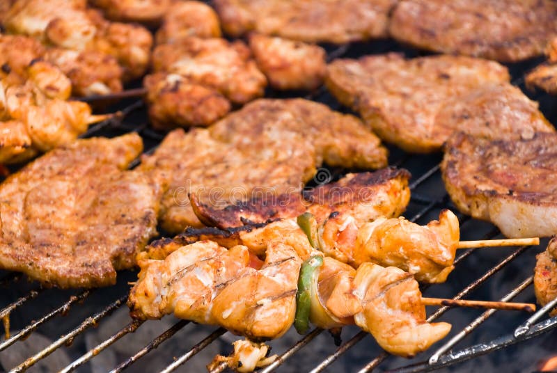 Fresh barbecue with mixed meat stock photo