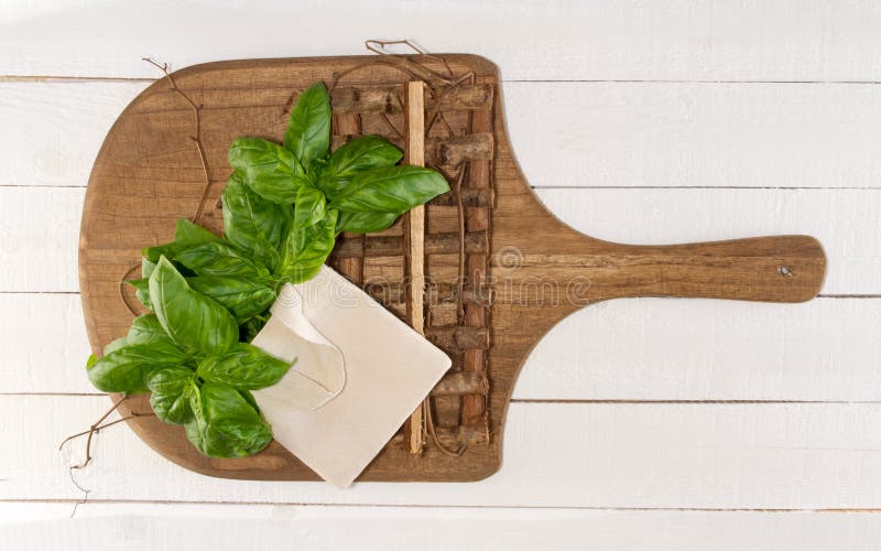 Fresh Basil on Wooden Board Stock Image Image of plant, basilicum