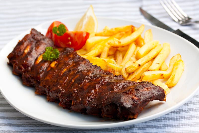 Fresh BBQ, marinated spareribs and fries