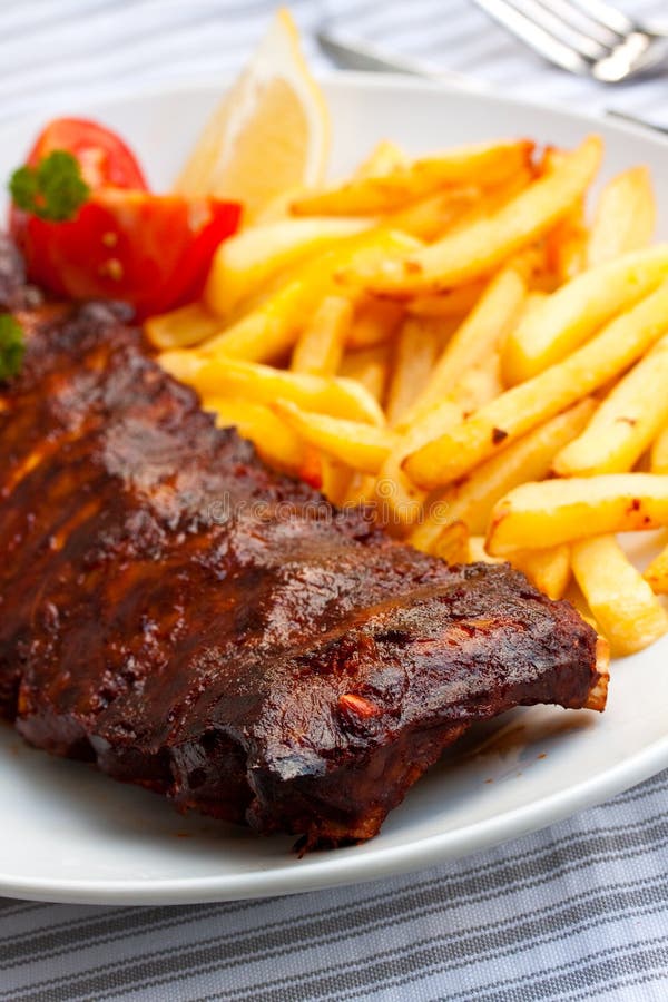 Fresh BBQ, marinated spareribs and fries