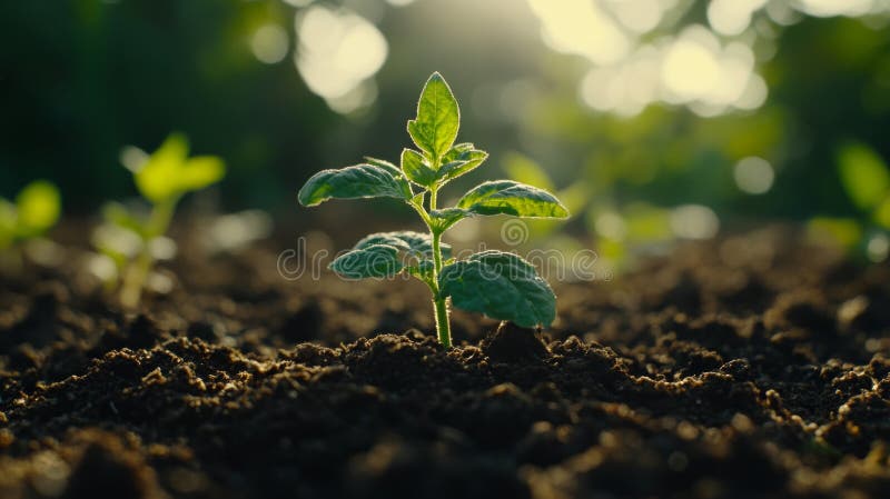 Fresh Bean Sprout Emergence Capturing the Delicate Growth of a Bean Plant in Sunlit Soil stock illustration
