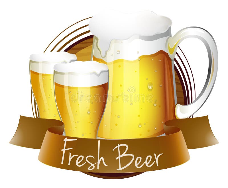 Fresh Beer Label with Pitcher and Glasses of Beer Stock Vector