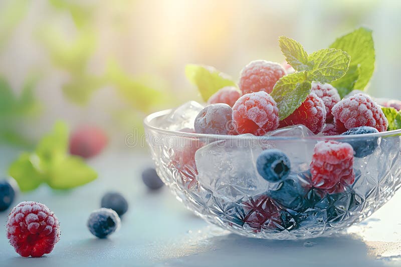 Berries nestled in ice serve as a vibrant addition to a summer cocktail bowl. Refreshing addition stock images, royalty-free photos and pictures
