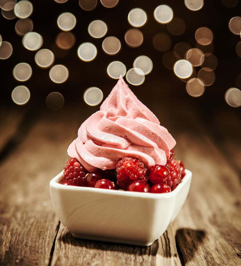 Fresh berries topped with frozen berry yogurt