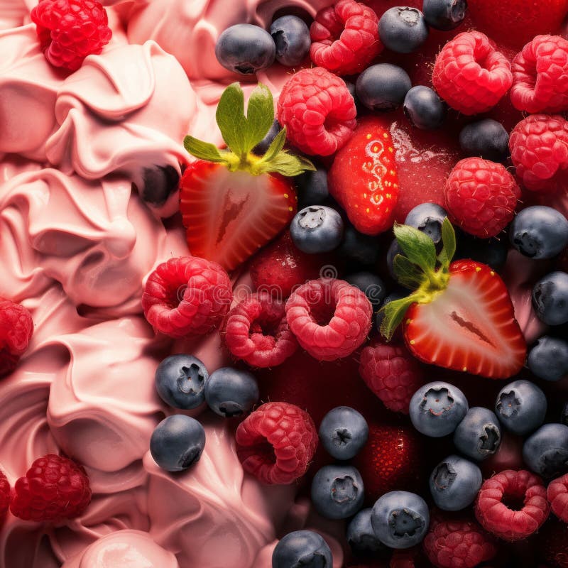 Fresh Berries and Whipped Cream on Top of Each Other Stock Illustration Illustration of
