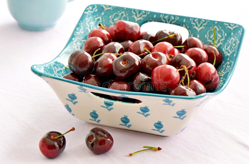 Fresh Bing Cherries in Square Dish Stock Photo Image of organic
