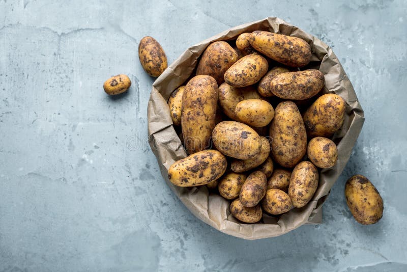 Fresh Bio Potatoes on Grey Background Closeup. Stock Photo - Image of ...