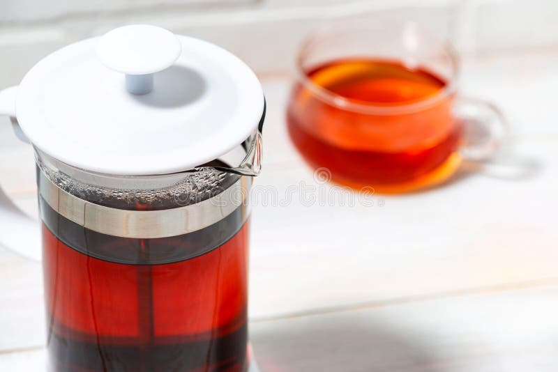 Fresh Black Tea in French Press, Top View Stock Image Image of