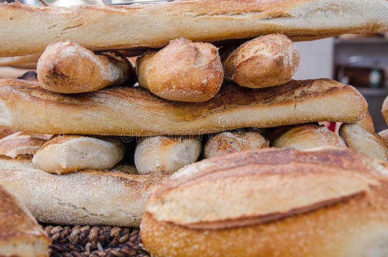 The Fresh Bread in Baskets for Sale at Market Stock Photo Image of