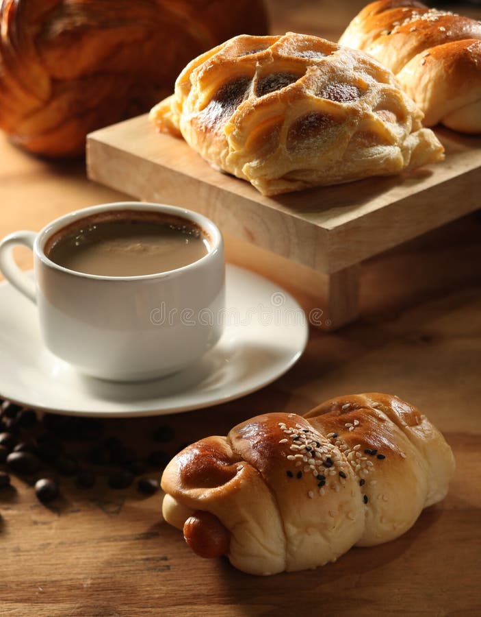 Fresh bread and coffee stock photo. Image of saucer, fresh 14378670
