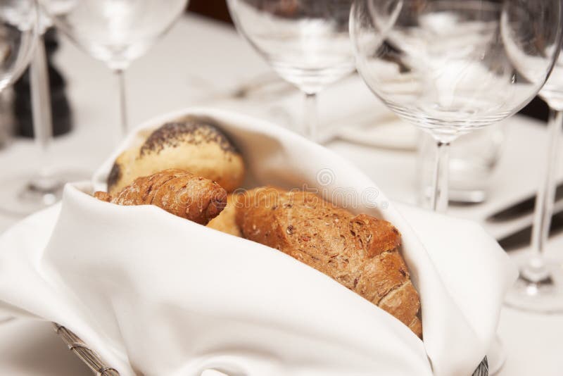 Fresh Bread on Restaurant Table Stock Photo - Image of croissant