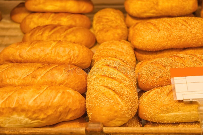 Fresh Bread on Shelf in Bakery Stock Image Image of baked, meal