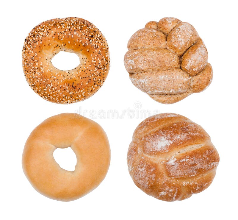 Fresh Breakfast Bread Rolls Isolated on White Stock Photo - Image of