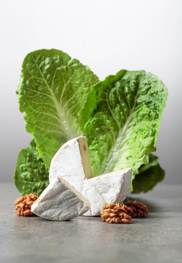 Fresh Brie Cheese with Lettuce and Walnuts Stock Image Image of
