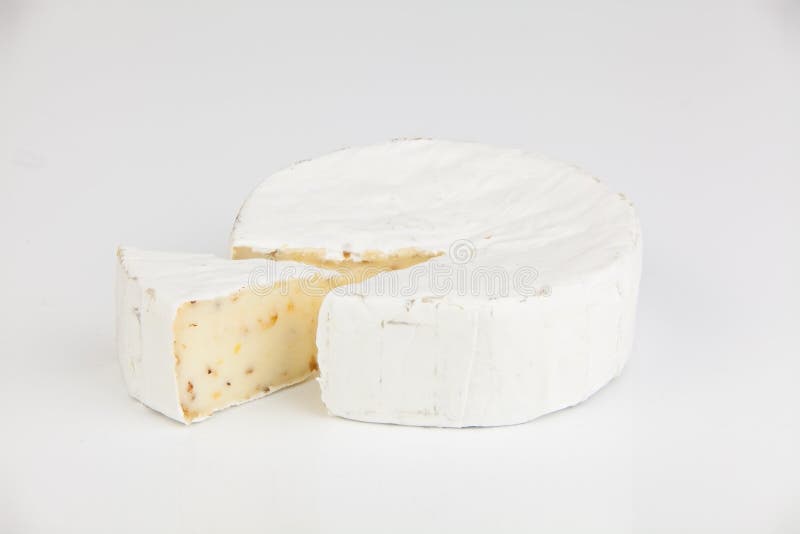 Fresh Brie Cheese with White Mold on a White Background Stock Image Image of milk, france