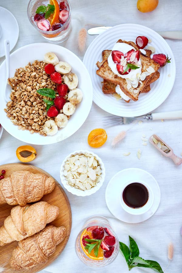 Fresh and Bright Continental Breakfast Table, Abundance Healthy Meal ...