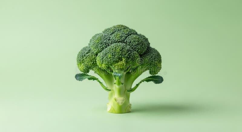 Fresh broccoli floret against light green background showcasing texture and detail royalty free stock photos