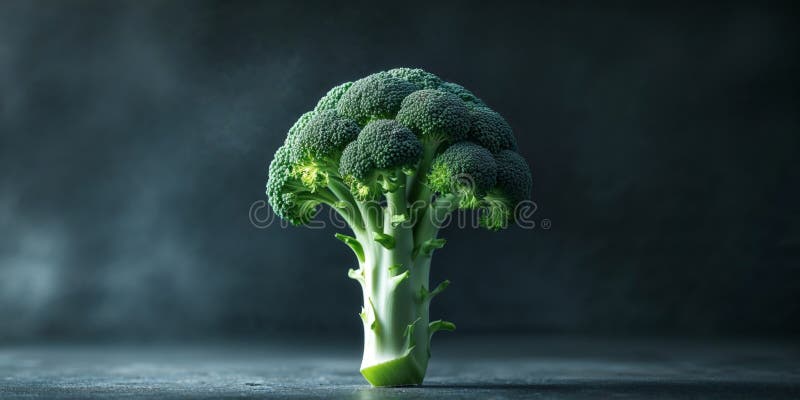 Fresh Broccoli Floret on a Dark Background. stock image