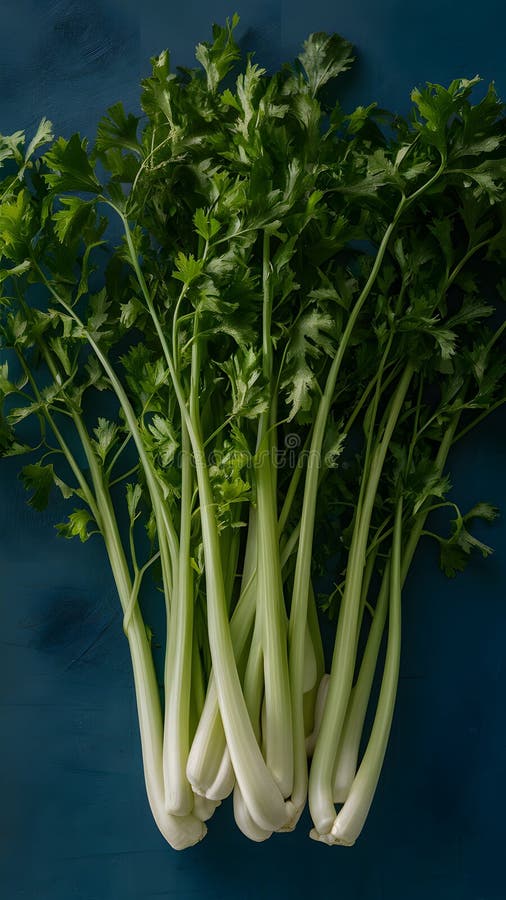 Fresh Celery Stalks, Vibrant Greenery Captured in a Studio Setting