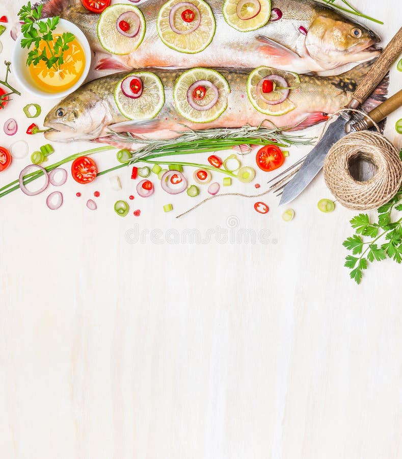 Fresh Fish with Delicious Chopped Seasoning Ready for Tasty Cooking on ...