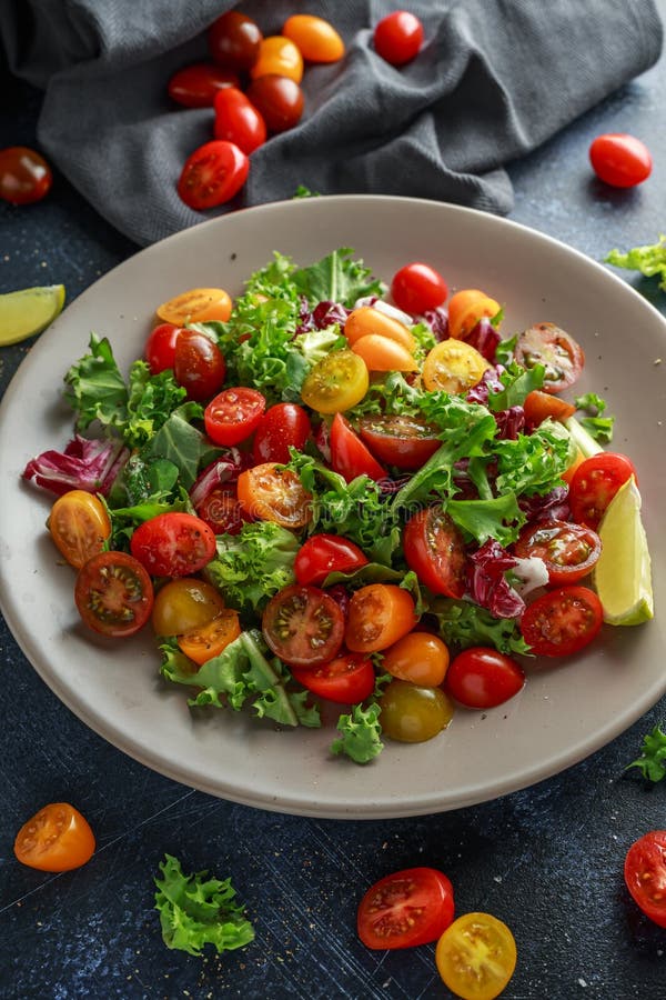 Fresh Cherry Tomato Mix Salad With Lettuce, Lemon, Lime, Black Pepper ...