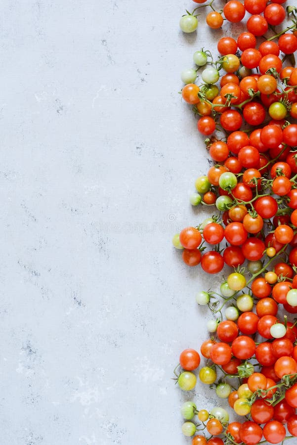 Fresh Cherry Tomatoes on a Gray Background, Cherry Tomatoes for