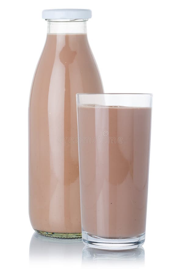 Chocolate Milk Drink Shake Milkshake Glass And Bottle Isolated On White Stock Image Image Of 