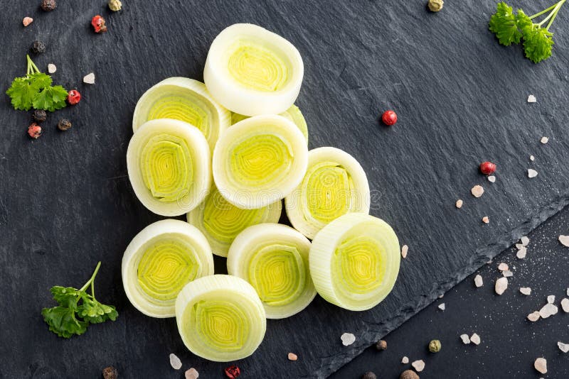 Fresh chopped sliced leek royalty free stock photography