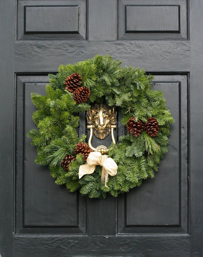 Fresh Christmas Wreath on a Door Stock Image Image of entrance, freshness 28541301