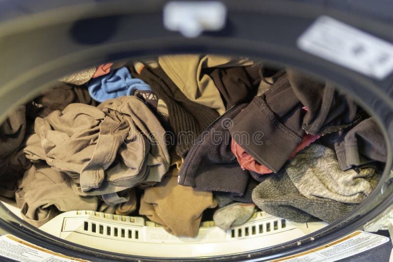 Fresh Clean Clothes in a Dryer after Wash Stock Image Image of linen