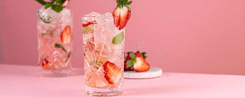 Fresh Cocktail with Crushed Ice and Strawberry Stock Photo - Image of ...