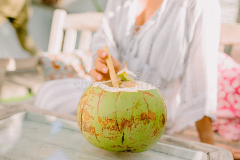 Fresh Coconut Juice on Tropical Beach Stock Photo Image of drink