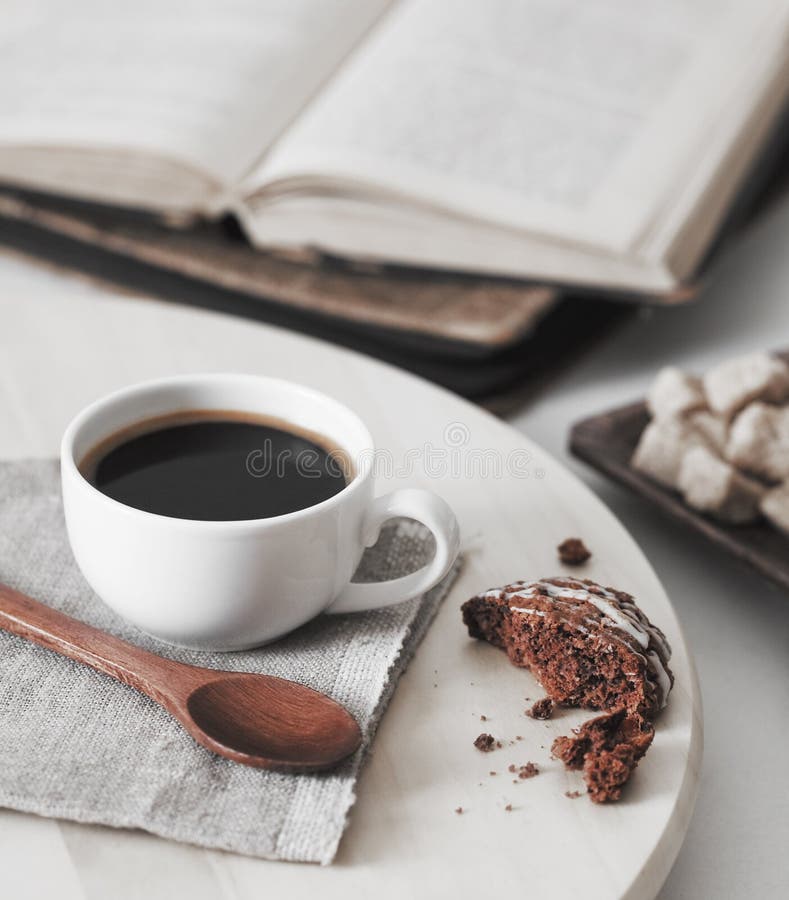 Fresh coffee with book royalty free stock image