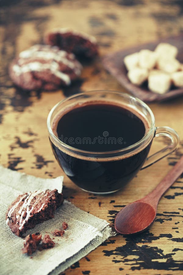 Fresh coffee with cookie stock photo