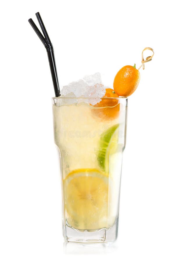 Fresh cold cocktail with lemon, lime and kumquat