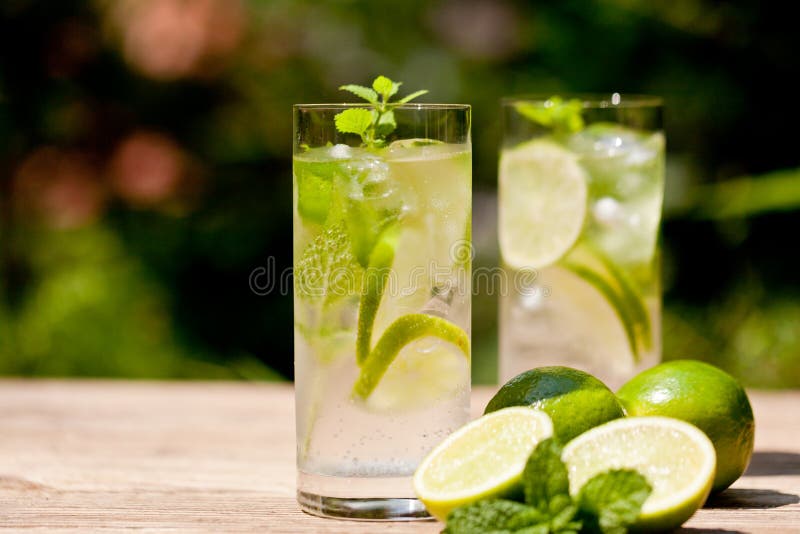 Fresh cold refreshment drink mineral water soda with lime and mint