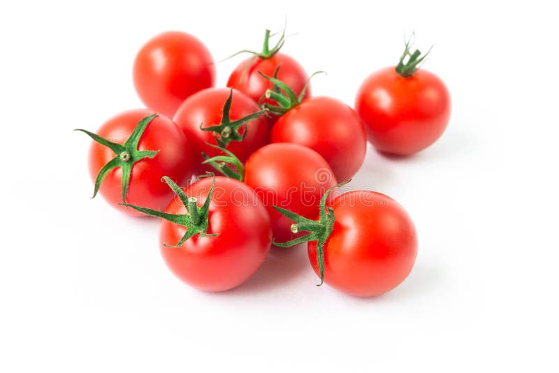 Fresh colorful cherry tomatoes on white background, raw food and vegetable concept