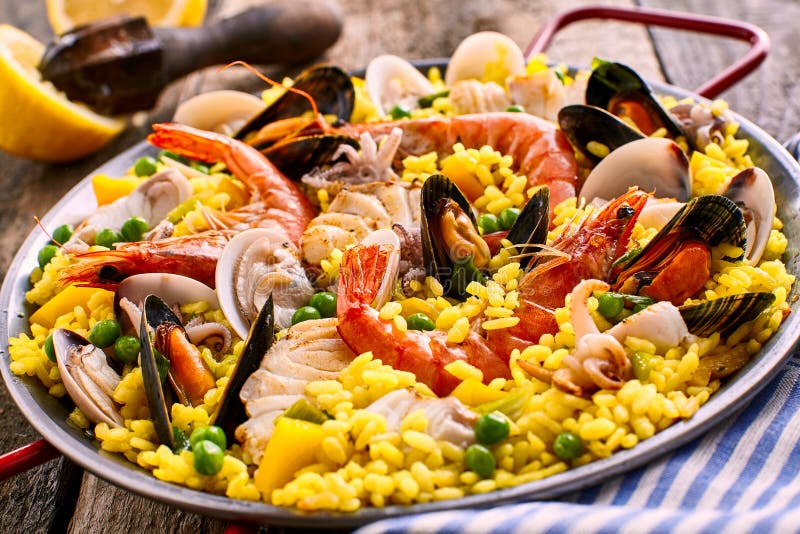 Fresh And Colorful Spanish Seafood Paella Dish Stock Image 