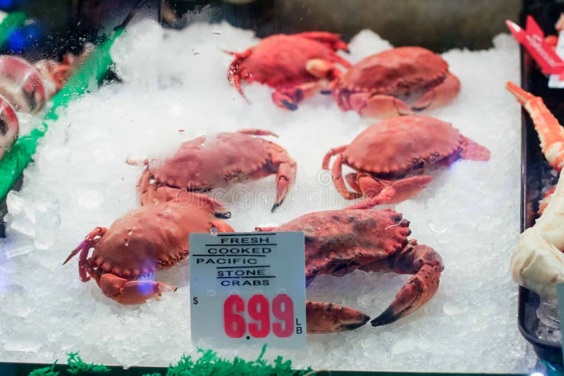 Fresh Cooked Pacific Stone Crabs in Freezer Case Stock Image Image of