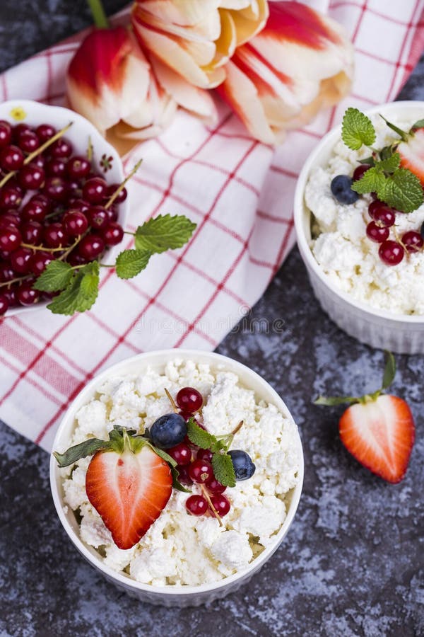Fresh Cottage Cheese and Berries Stock Photo Image of dish, diet