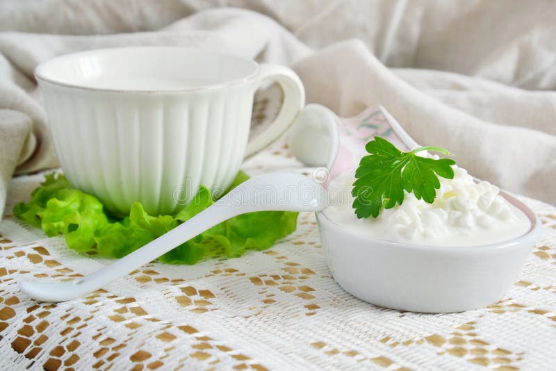 Fresh Cottage Cheese and Milk Stock Image Image of nutrition, meal