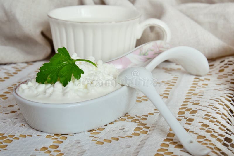 Fresh Cottage Cheese and Milk Stock Photo Image of focus, cottage